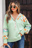 Clearly Aqua Lace Floral Patchwork Half Button Hooded Pullover