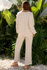 White Stripe Collared Pullover Top and Drawstring Pant Set