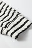 Black Stripe Textured Hooded V Neck Casual Long Sleeve Top