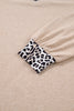 Parchment Leopard Patchwork V Neck Long Sleeve Plus Size Top