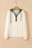 Coffee Waffle Contrast Half Buttoned Hooded Pullover Top