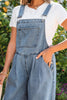 Dusk Blue Pleated Wide Leg Retro Pocketed Denim Jumpsuit