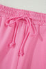 Sachet Pink Lace Patchwork Half Sleeve Top Elastic Waist Pants Two Piece Set