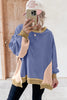 Wild Wind Color Block Mix Texture Waffle Patchwork Oversize Sweatshirt