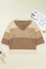 Parchment Colorblock Hollowed Knit Plus Size Hooded Jumper Sweater