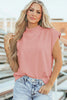 Black Solid Color High Neck Cap Sleeve Loose Top