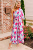 Pink Floral Print Asymmetrical Neckline Single Shoulder Drape Sleeve Belted Jumpsuit