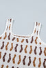 White Western Leopard/ Horseshoe Printed Scalloped Trim Square Neck Sweater Vest