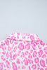 Pink Abstract Leopard Print Tie Waist Puff Sleeve Mini Shirt Dress