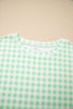 Green Gingham Long Sleeve Loose Top Drawstring Shorts 2pcs Lounge Set