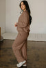 Bright Pink Polo Collar V Neck Pullover and Drawstring Sweatpants Set