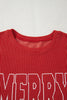 Fiery Red Twist Ribbed MERRY Letter Graphic Plus Size Pullover