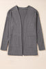 Medium Grey  Solid Textured Open Front Cardigan with Pocket