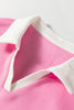 Bonbon Colorblock Polo Collar Floral Patchwork Puff Sleeve Top