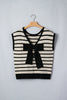 Black Stripe Bow Applique Short Sleeve Sweater