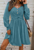 Chestnut Shirred Cuff Long Sleeve Button Round Neck Mini Dress