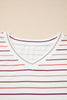 White Stripe V Neck Casual Plus Size Tee