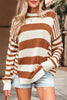 Brown Stripe Drop Shoulder Sleeve Patchwork Baggy Sweater