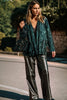 Evergreen Glitter Sequin Open Front Long Sleeve Top