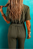 Moss Green Half Button Belted Utility Short Sleeve Jumpsuit
