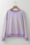 Purple Stripe Loose Drop Shoulder Long Sleeve Top