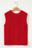 Fiery Red Solid Textured Knit Side Pockets Buttoned Sweater Vest