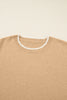 Tan Plus Size Leopard Bow Decor Split Cuffs Loose Sweater