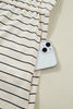 Beige Stripe Drawstring Tunic Tank Mini Dress with Pockets