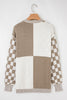 Brown Checkered Open Front Drop Shoulder Cardigan