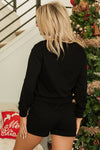 Black Sequin Merry Graphic Pullover and Shorts Outfit