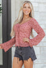 Peach Blossom Drawstring Knot Detail Floral Lace Blouse