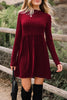 Red Dahlia Frilled Neck Ribbed Knit Patchwork Long Sleeve Mini Dress