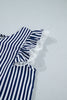 Blue Stripe V Neck Lace Contrast Ruffle Trim Tank Top