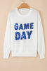 White Sequined GAME DAY Graphic Round Neck Sweater