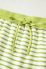 Green Stripe Collared V Neck Drop Shoulder Pullover and Skort 2pcs Outfit