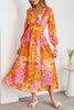 Orange Floral Patchwork Print Cut out Tied Back Bracelet Sleeve Maxi Dress