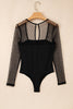 Black Polka Dot Mesh Long Sleeve Square Neck Bodysuit