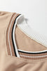 Parchment Varsity Contrast Striped Trim V Neck Sweatshirt