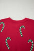 Racing Red Christmas Candy Cane Holiday Drop Shoulder Sweater