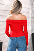Smoke Gray Foldover Off Shoulder Long Sleeve Slim Top