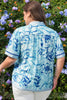 Sky Blue Plus Size Scalloped Trim Floral Short Sleeve Blouse