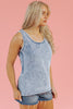 Beau Blue Mineral Wash Denim Frayed U Neck Sleeveless Top