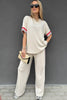 Jet Stream Contrast Striped Trim Crewneck T Shirt Loose Straight Pants Set