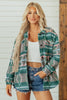 Green Geometric Print Button Front Long Sleeve Shacket