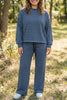 Blue Stripe Long Sleeve Drawstring Waist Plus Size Lounge Pants Set