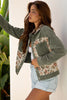 Sage Green Ribbed Retro Floral Patchwork Shirt Style Jacket
