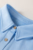 Mist Blue Solid Color Polo Tee Elastic Waist Shorts Plus Size Outfit