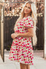 Red Floral Puff Sleeve Tiered Ric Rac Pocketed Mini Dress