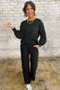 Black Textured Chest Pocket Long Sleeve Top 2Pcs Pants Set
