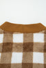 Brown Checkered Sherpa Loose Knit Cardigan with Pockets